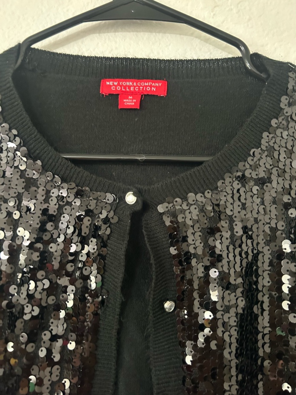 New York & Company Black Sequin Cardigan Shimmer Holiday Glam Sweater Size M - Picture 5 of 6